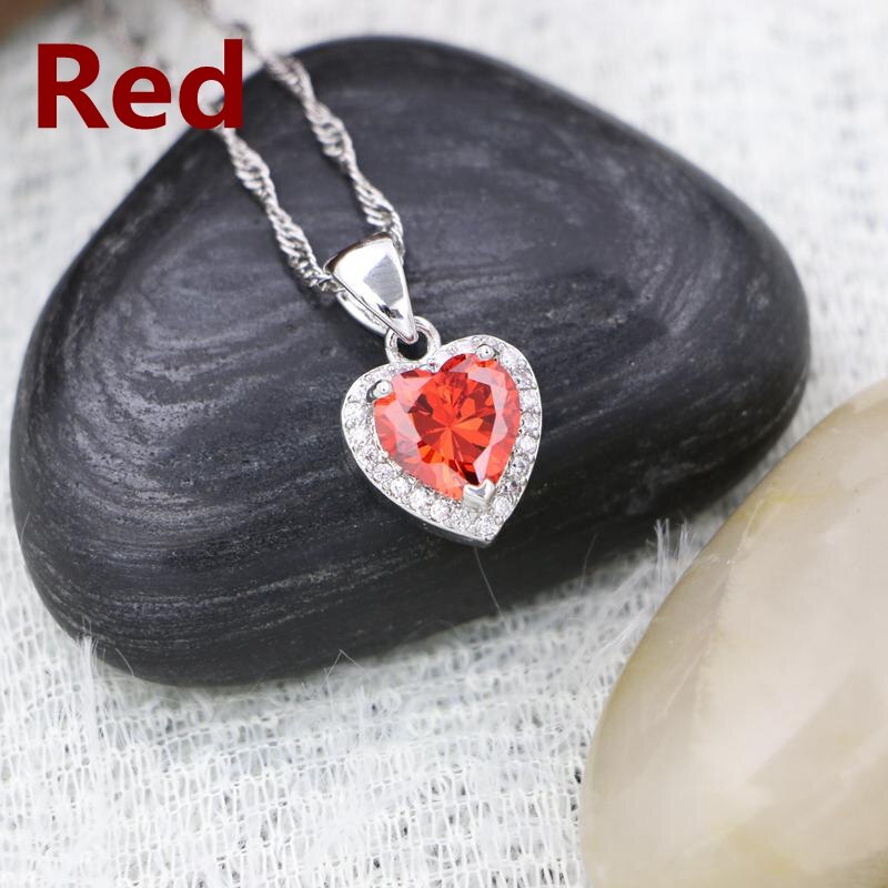 Hjerte vedhæng halskæde grøn cubic zirconia 925 sølv smykker til kvinder: Rød