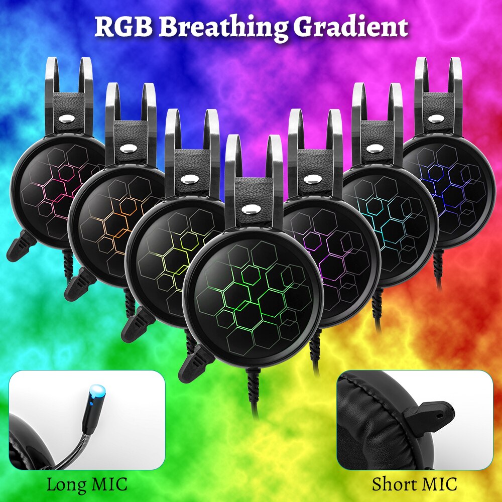 spilling hodetelefon 3.5mm usb kablet ledet lys øretelefon stereo omgi gamer headset med mikrofon til pc datamaskin bærbar pc  ps4