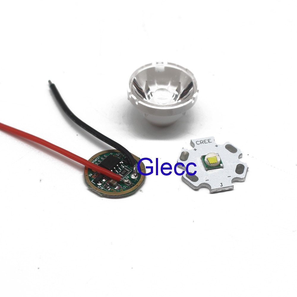 1 set cree xm-l led  t6 wit licht  + 3.7v driver + lens met basishouder