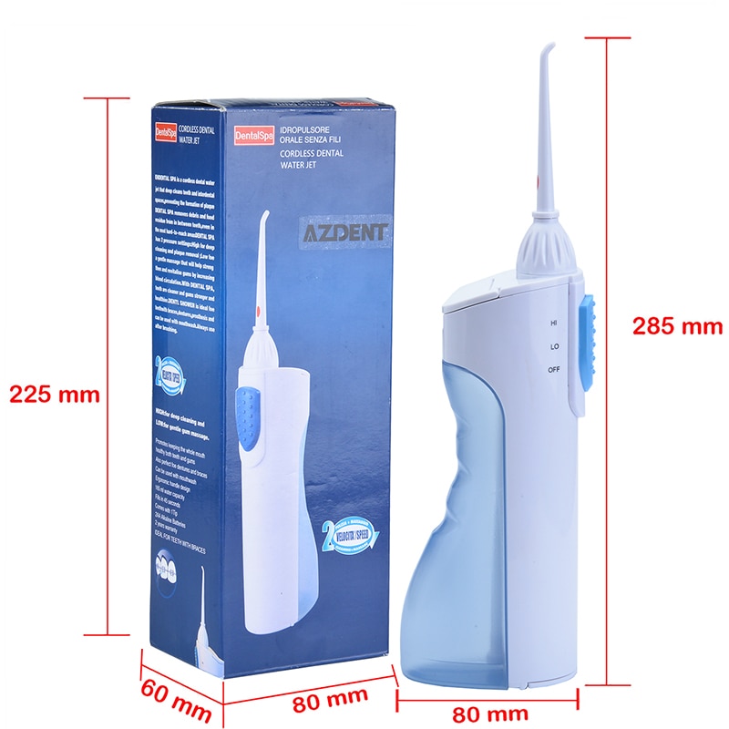 AZDENT 2 Modes Portable Oral Irrigator Water Dental Flosser Travel Jet Pick Teeth Cleaning Battery Operated with 2 Jet Tips