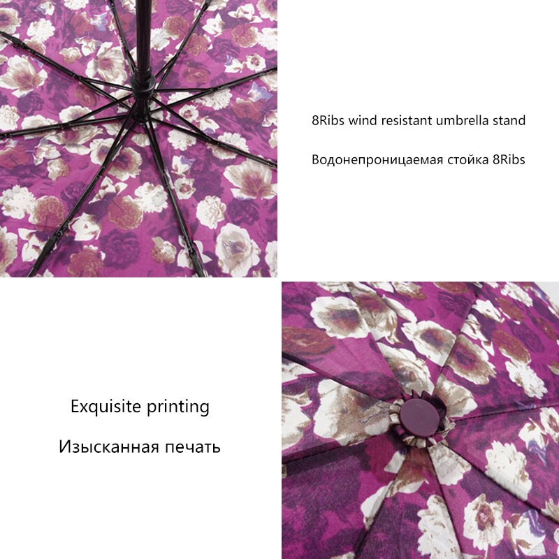 Flower Automatic Umbrella Rain Women Men 3Fold Light and Durable Strong Colourful Umbrellas Kids Rainy Sunny