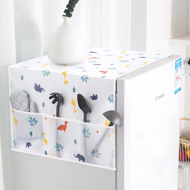 Cubierta blanca antipolvo para refrigerador, con bolsa de almacenamiento, cubierta impermeable para muebles, patrón de necesidad diaria Simple