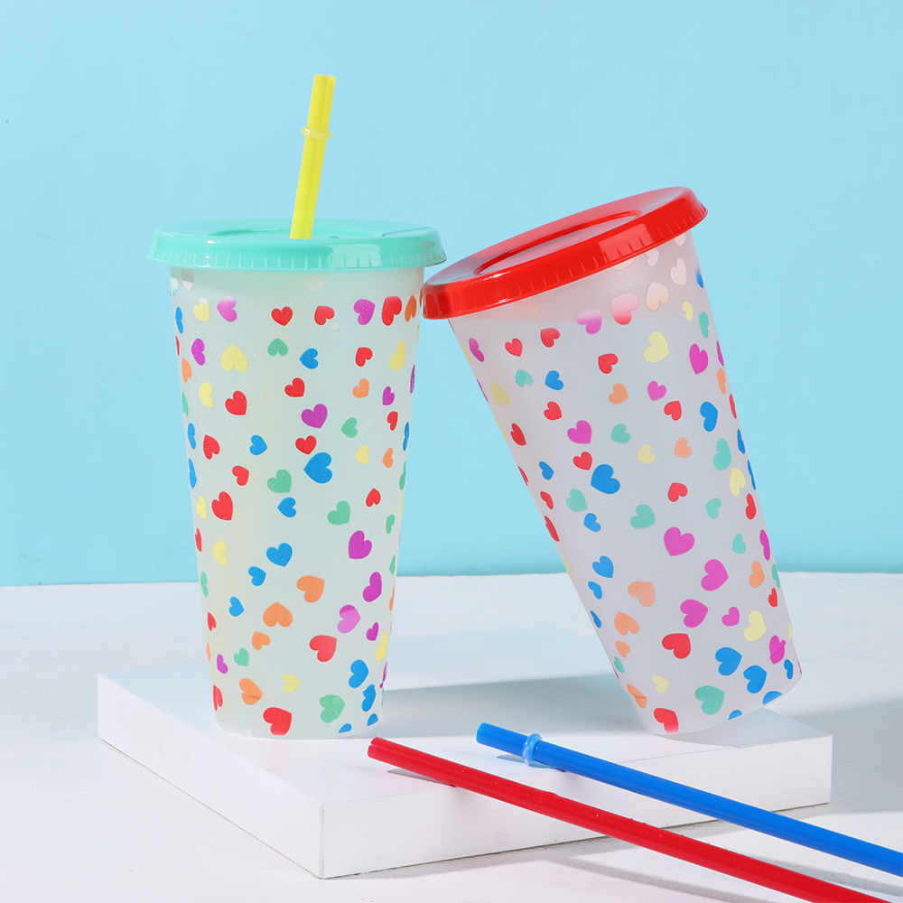 710ml Plastic Reusable magic Color Changing Water Cup Temperature Discoloration Water Bottle With Lid/Straw