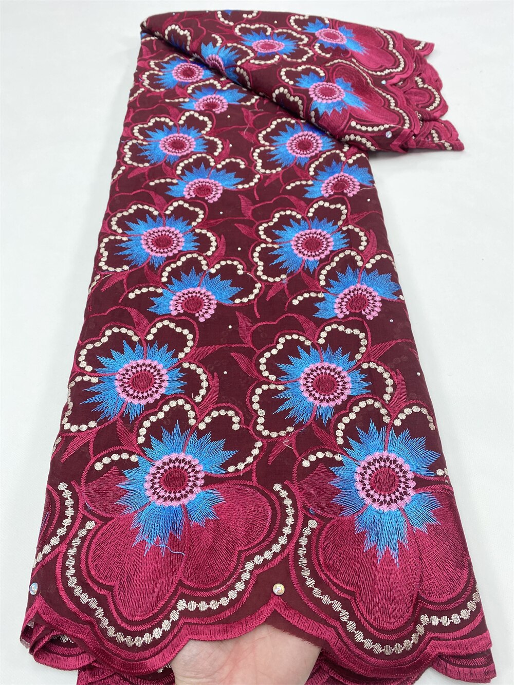 PGC afrykańska bawełna koronki tkaniny 2022 nowy koronka wysokiej jakości francuska nigeryjska koronki tkaniny z kamieniami na wesele 5 metrów YA4849B-1: 4african lace tkanina