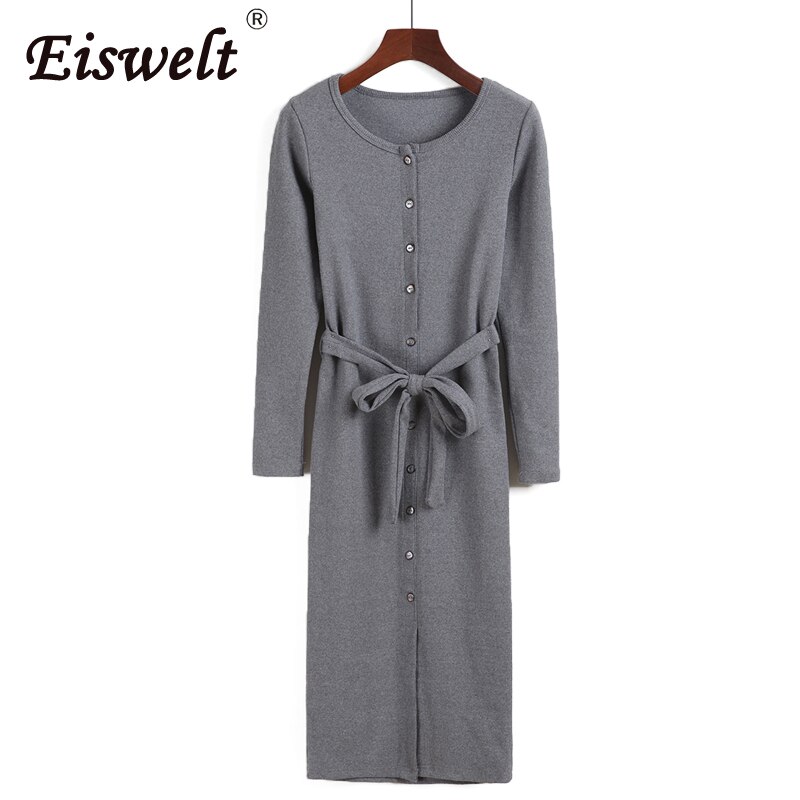 EISWELT Gebreide Vintage Jurk vrouwen Herfst en Winter Bodycon Vestidos Lange Mouwen Fitness Jurken