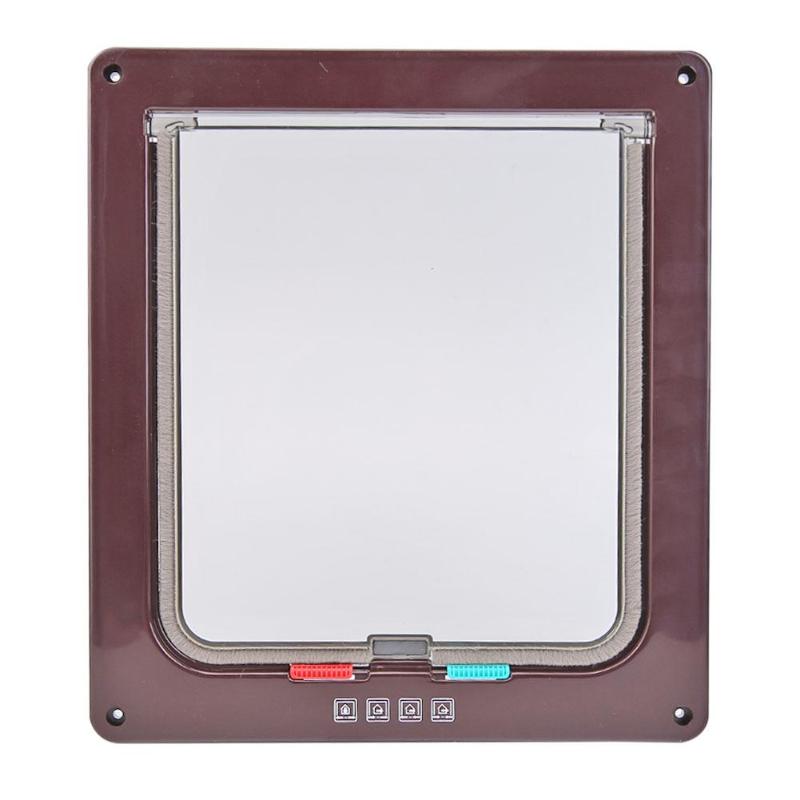 4 Way Pet Deuren Afsluitbare Hond Kat Beveiliging Flap Deur Kitten Puppy Huisdieren Plastic Gate Flap Deur Huisdier kitten Deur: Brown XL