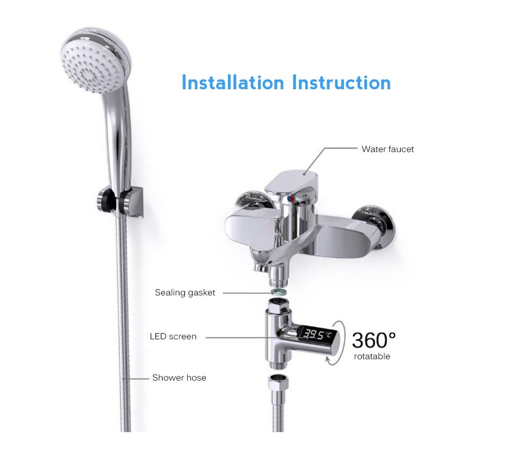 Led Display Water Shower Thermometer LED Display Home Water Shower Thermometer Flow Water Temperture Monitor ER753