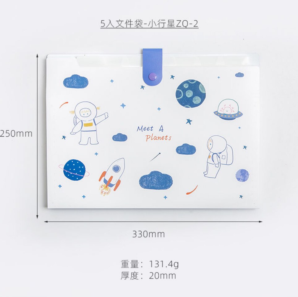 Cute Planet Plastic Portable File Folder Extension Receipt File Sorting Organizer Office Storage Bag Folders Filing Products: 5 into-2