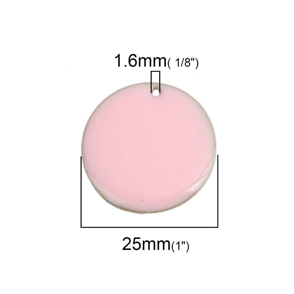 DoreenBeads Copper Enamelled Sequins Pendant Brass Colorful Round Style Jewelry DIY Charms 25mm Dia., 5 PCs: pink