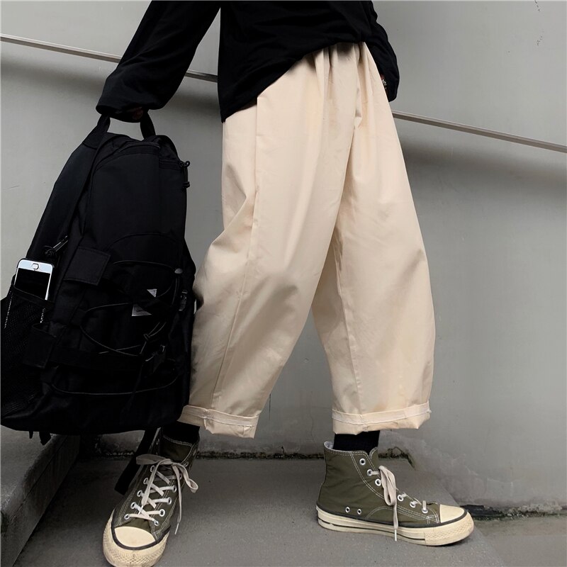Pantalones de pierna ancha para hombre y mujer, pantalón informal, holgado, estilo japonés, retro, coreano, calle japonesa