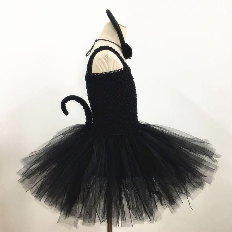Børn piger halloween kostume pettiskirt kjole pandebånd binde hale jakkesæt
