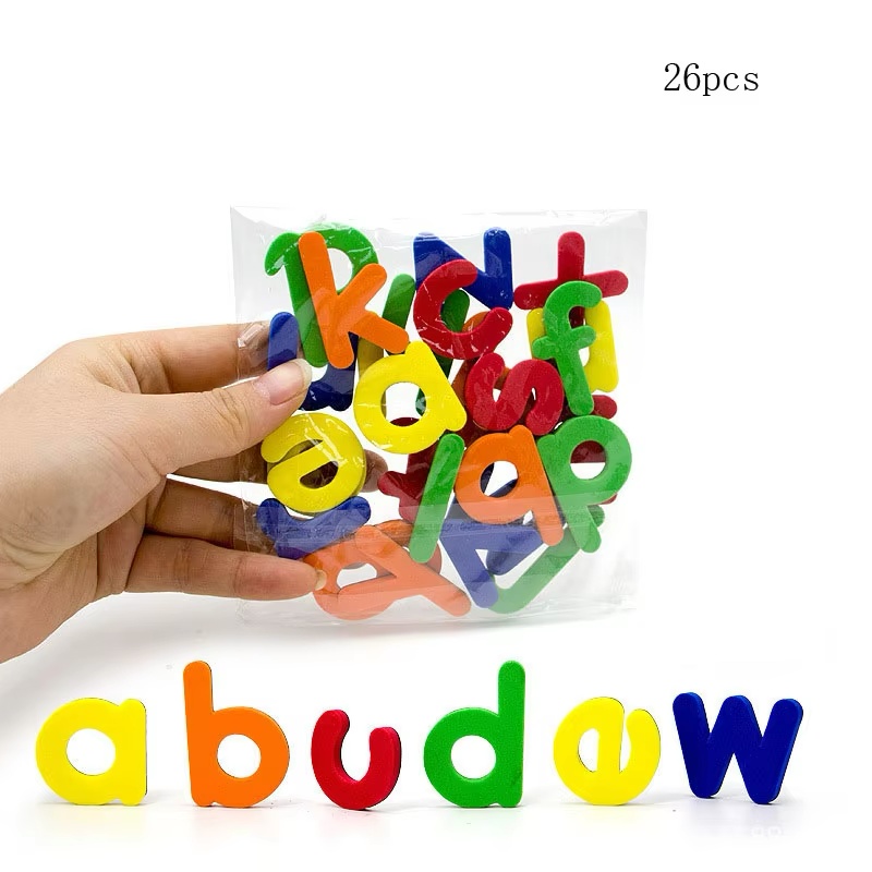 Letras magnéticas números alfabeto ABC 123 imanes de nevera plástico educativo preescolar juguete de aprendizaje conjunto mayúsculas matemáticas minúsculas: YELLOW