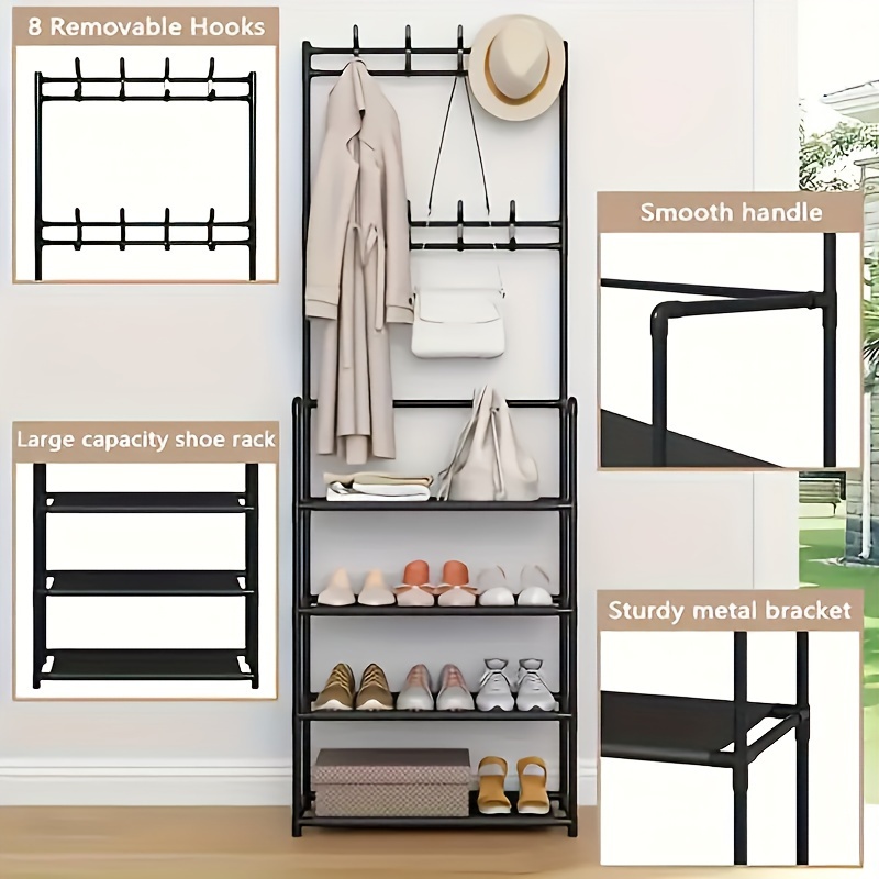 23.62inch Wide 4/5 Layers Multifunctional Shoe Rack 8 Double Hooks Multi-purpose Hanger Shoe Rack Self-assembly Storage Rack