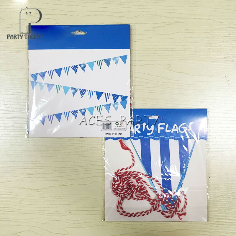 Party supplies 1set cool blue DIY paper flags banner includes 12pcs flags and a 3m string birthday party decoration