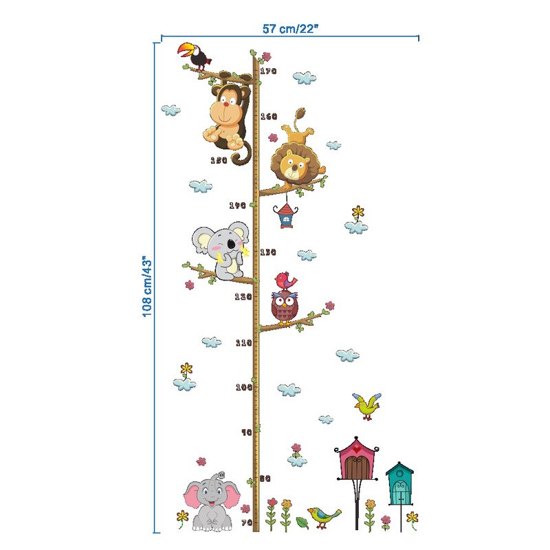 Cartoon Animals Height Measure Wall Sticker for Kids Rooms Growth Chart Nursery Room Decor Wall Art