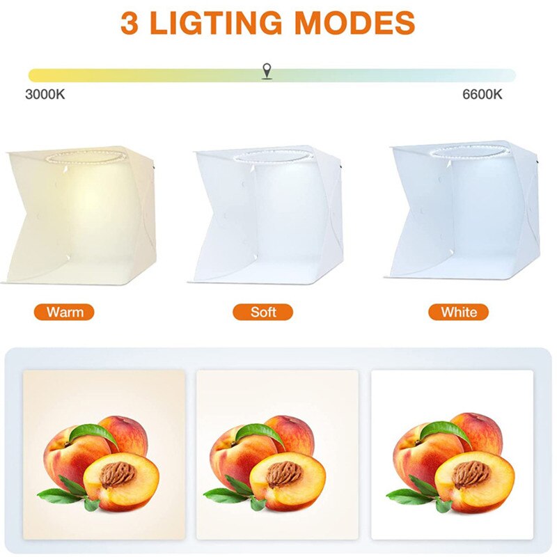 40*32cm Foto Licht Kasten Fotografie Softbox LED Beleuchtung Dimmbar Klapp Foto Studio Schießen Zelt Kasten Bausätze 6 hintergrund