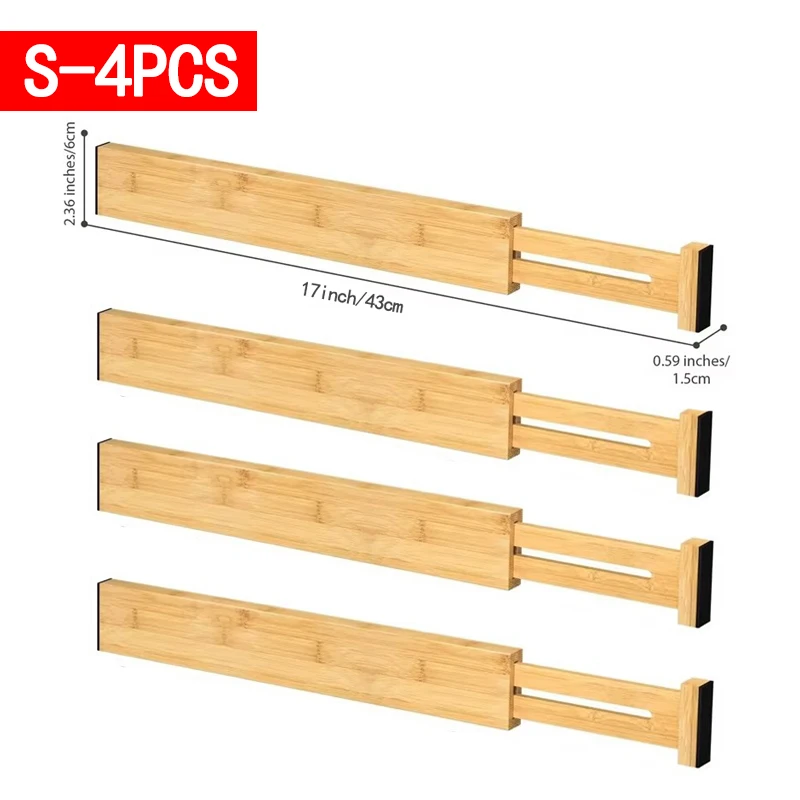 1/2/4Pcs Bamboo Drawer Dividers Organizers Adjustable Expandable Loaded Drawer Separators for Kitchen Bedroom Dresser Organizer: WHITE