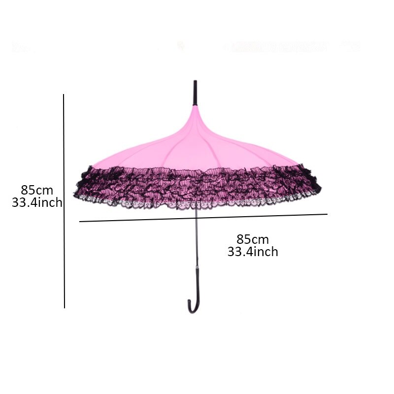 Princess Lace Pagoda Umbrellas For Straight Bar Semi Automatic Long Handle Hook Rain Gear Lady Sunshade Unbrellas Women Parasol
