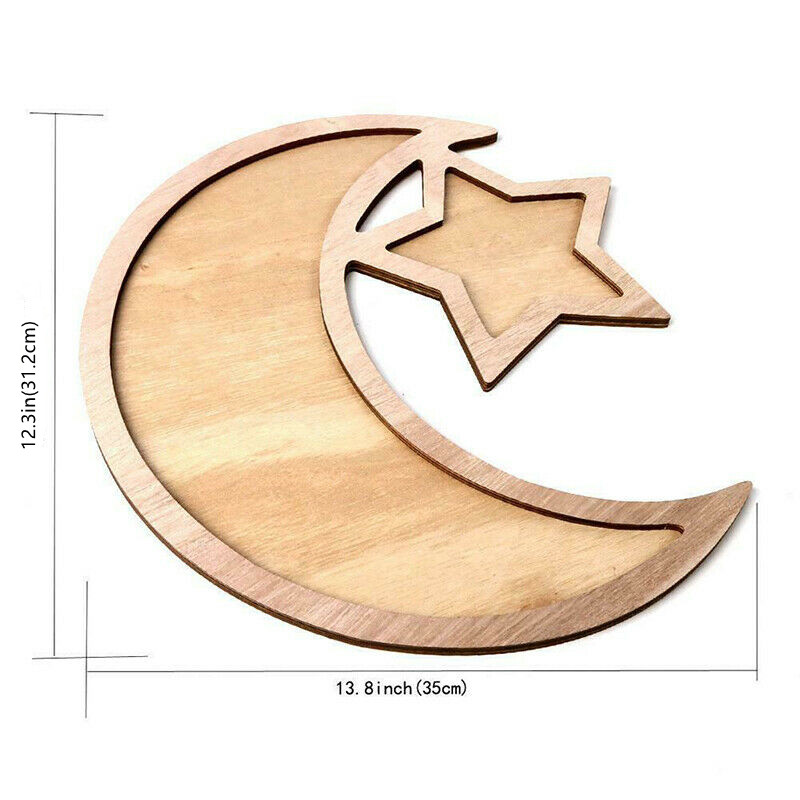 Ramadan Moon Shaped Wooden Decorations Eid Al Fitr Crafts Ornaments Southeast Asian Home Snack Dessert Pastry Serving Tray: Default Title