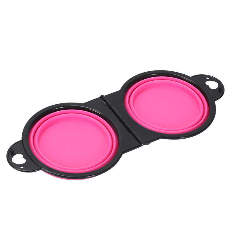 Ciotola da viaggio pieghevole per cani 2 in 1, doppi ciotole Ciotola pieghevole per cibo per cani Ciotola per acqua, mangiatoia per cani appesa per passeggiate in campeggio: Colore rosa