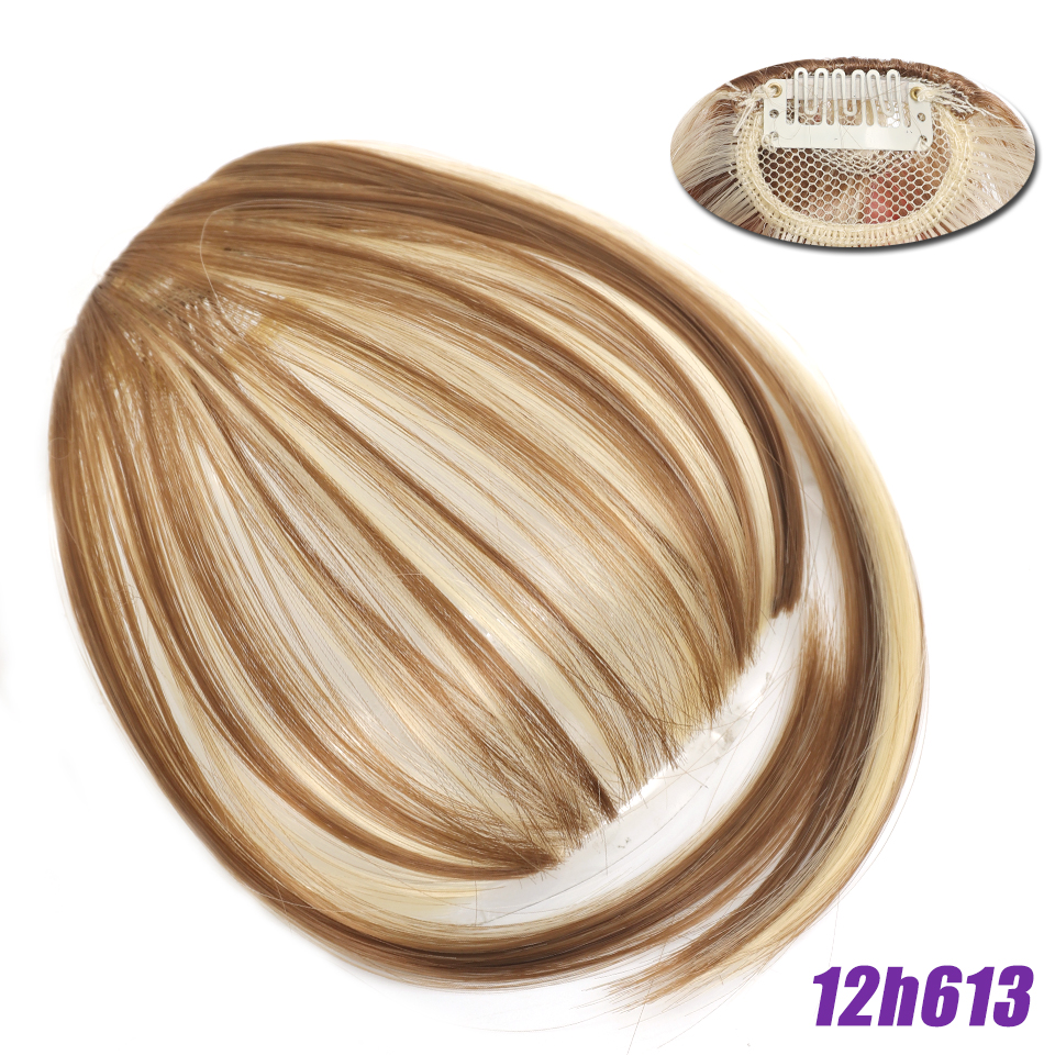 Flequillo romo sintético liso Natural LM, fibra de alta temperatura, marrón, flequillo completo con Clip para mujer con flecos de pelo de 6 pulgadas