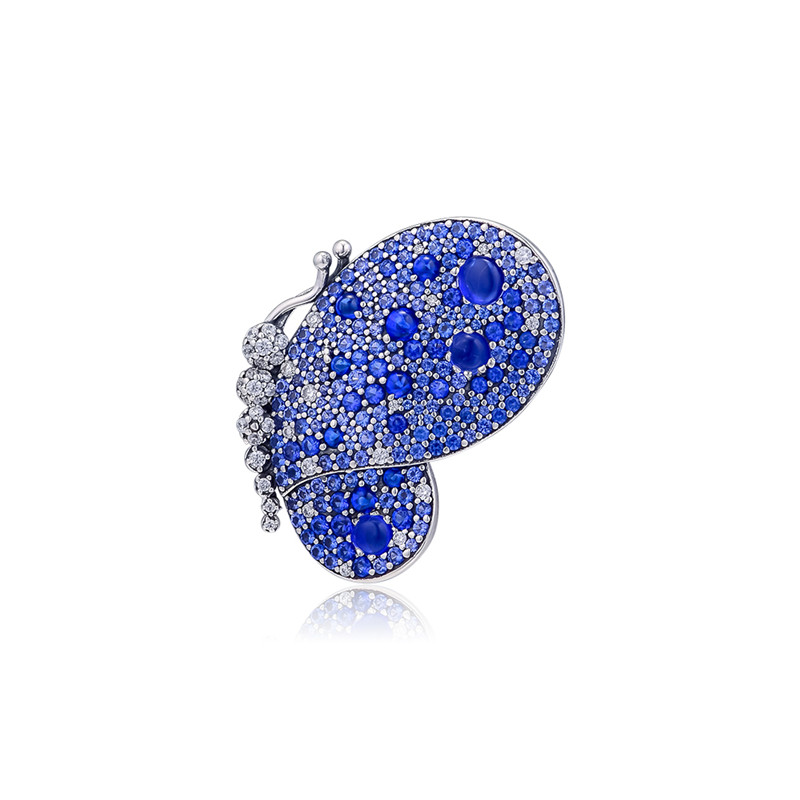 Dazzling Blue Butterfly Brooch Mixed CZ 925 Sterling Silver Jewelry Female Crystal Pin Charm Beads Jewelry Making Spring