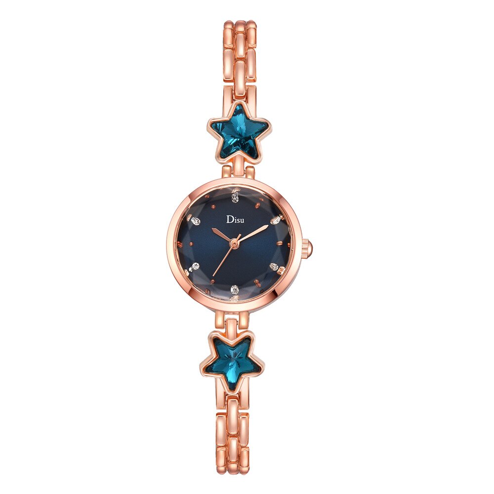 Montre-bracelet à quartz pour femmes, bracelet chaîne étoiles, montre habillée pour dames, montres pour dames, montres pour femmes, montre-bracelet en or rose: Or rose bleu
