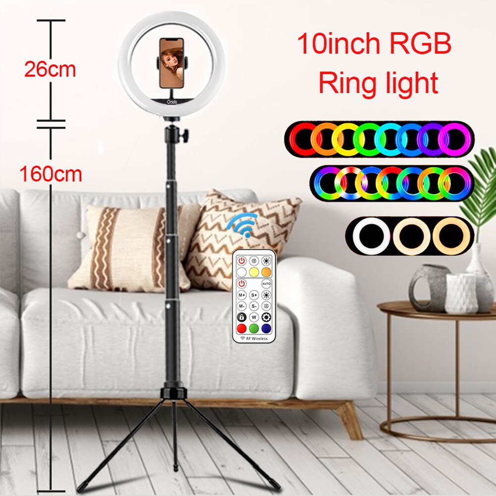 10 inch LED RGB Ring Light USB Selfie Video Lamp Kit with Tripod Remote Control for Photography Makeup Studio Live