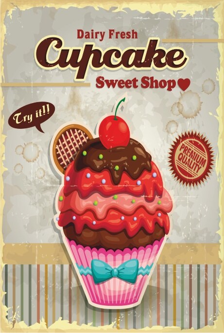Cupcake Retro Vintage Houten Poster 328246532