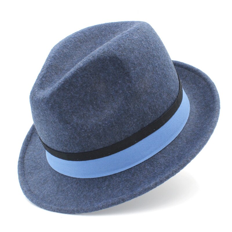 Ull kvinnor homburg fedora hatt med kort brim trilby filt båt jazz hatt med blått band bra pack  a18