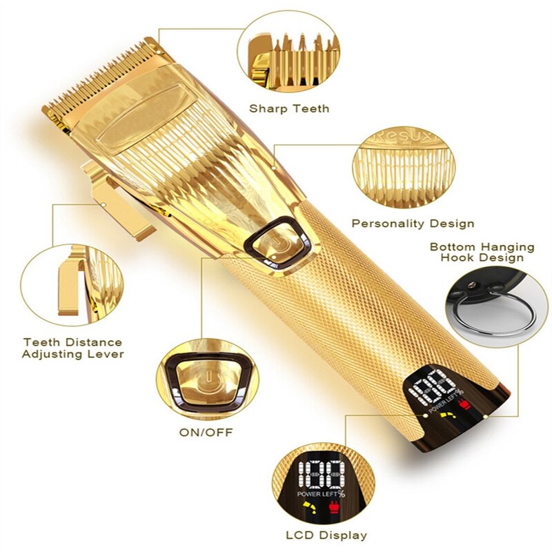 Draadloze tondeuse van metaal voor kapperszaak, 2500 mah, 5h salongebruik, haarknippen, draadloze tondeuse voor mannen, tondeuse