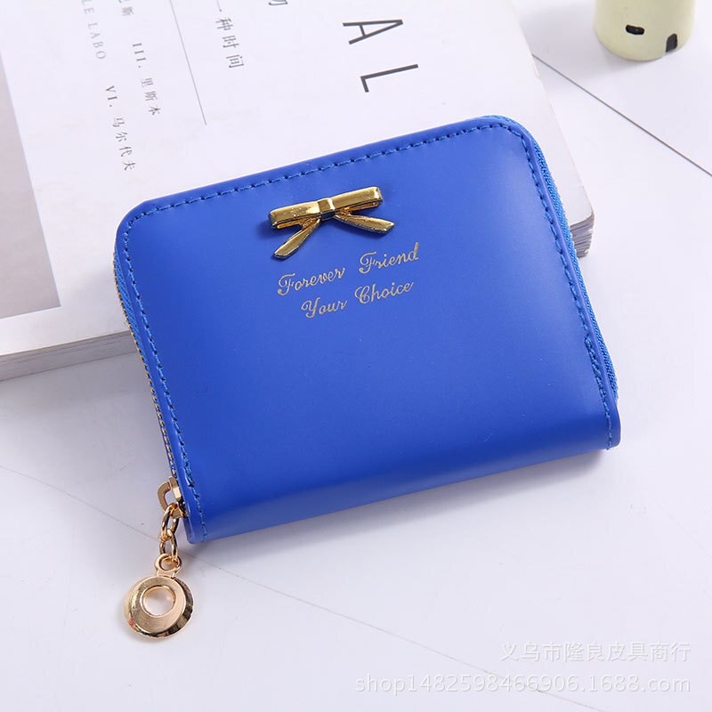 Valink Brand Wallet Women Bowknot Small Purse PU Leather Wallet Female Zipper Coin Purse Wallet Carteras Mujer: Blue