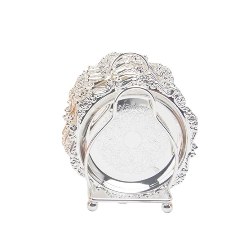 6PCS Mini Cake Dish Fruit Platter Dessert Plate Snacks Tray Decorative Tableware with Rack for Wedding Party Home (Golden): Silver