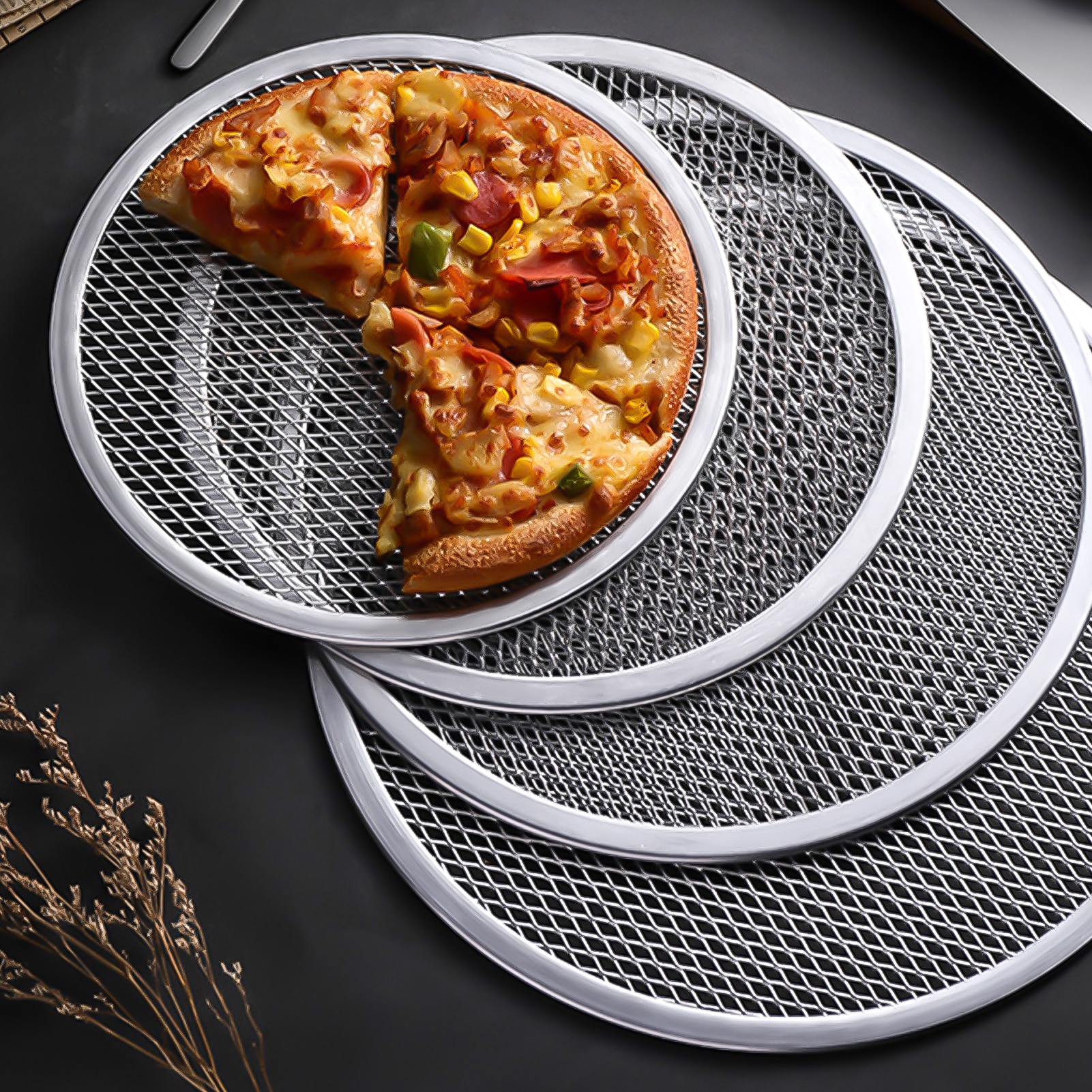 Pizza Pannen 6/8/9/10 Inch Bbq Grill Netting Toast Brood Bakken Lade Multi-Functionele Barbecue Plaat non-stick