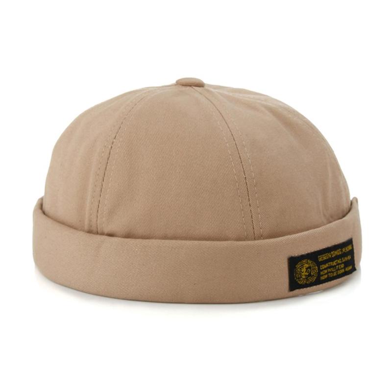 Vintage hip hop mænd kvinder hat vasket bomuld retro kraniet cap justerbar brimless hat udlejer åndbar beanie hat: Khaki