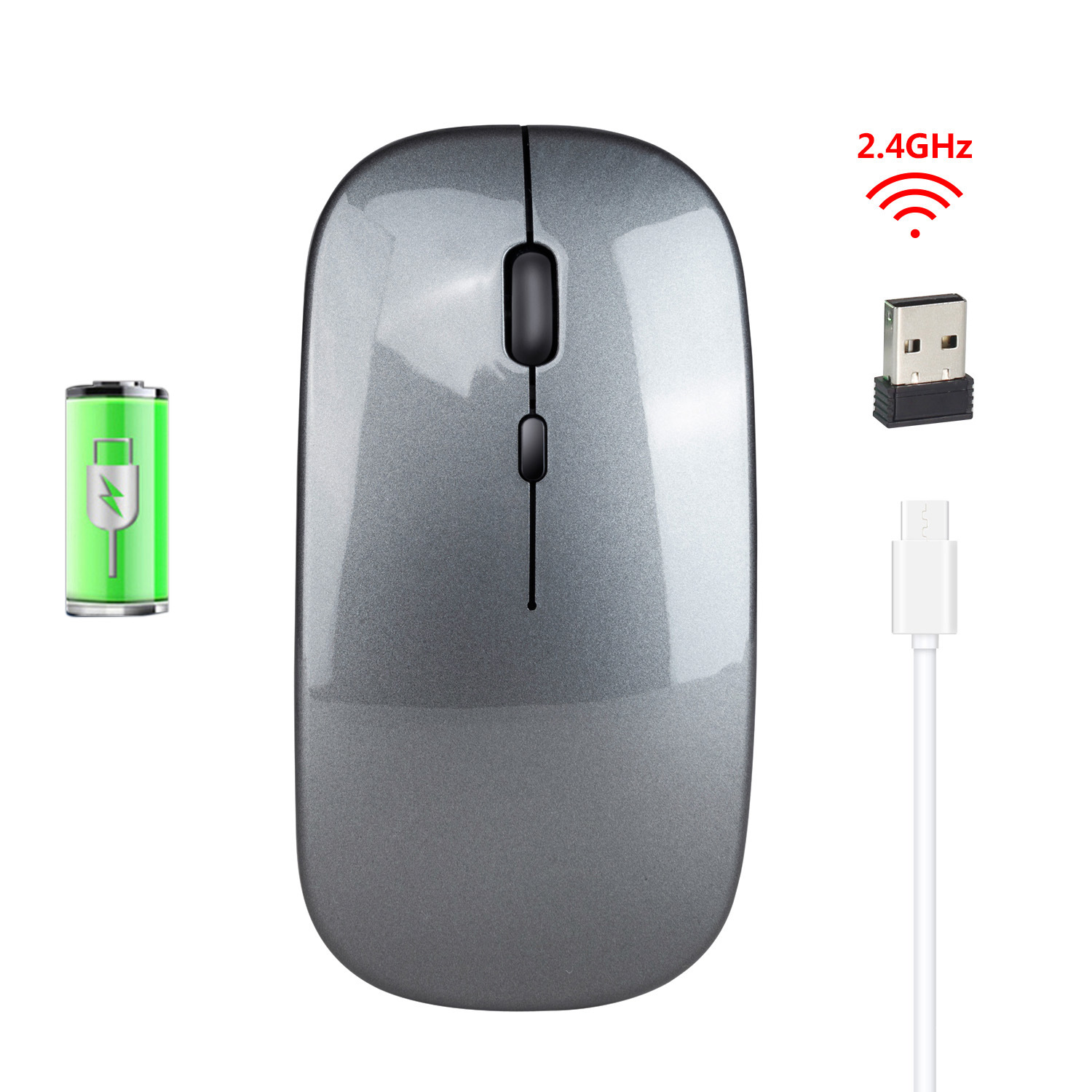 2.4Ghz Draadloze Muis Computer Bluetooth Muis Stille Slim Oplaadbare Ergonomische Muis Usb Optische Muizen Voor Laptop Pc: 06