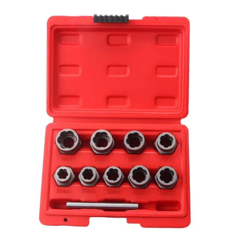 14 Pieces Damaged Bolt Removal Tool Impact Bolt & Nut Remover Set Alloy Damaged Bolt Nut Remover Extractor Socket Tool: black