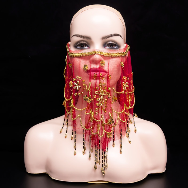 Women Bellydance Face Veil Cheap Indian Belly Dance Face Veil Tribal Belly Dancing Veils 9 Colors Available