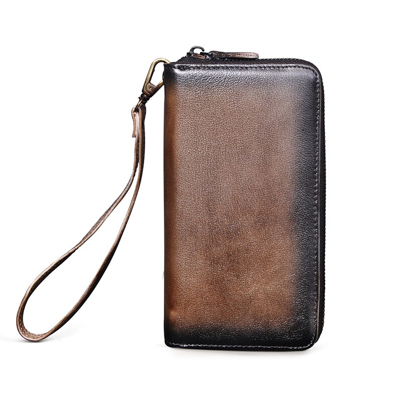 Trend Genuine Leather Card Holder Checkbook Zipper Around Organizer Wallet Purse Clutch For Men Women Male Ladies 1016