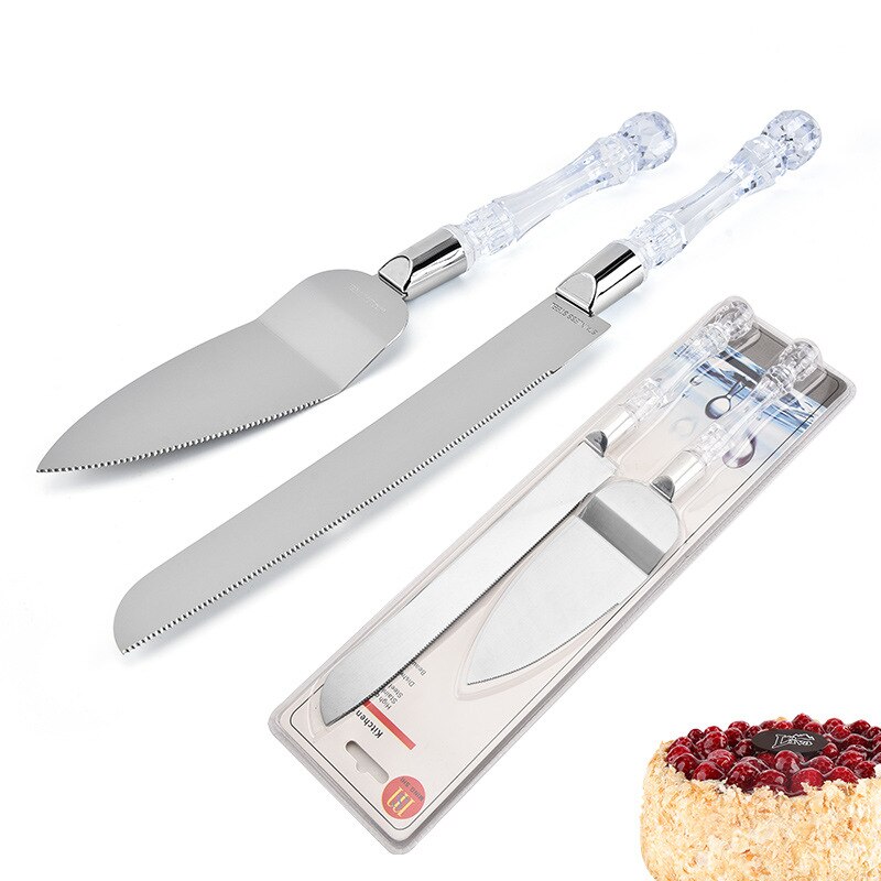 2 st bröllopstårta spade kniv server set rostfritt stål tårtspatel födelsedagsfest verktyg kökstillbehör akryl handtag