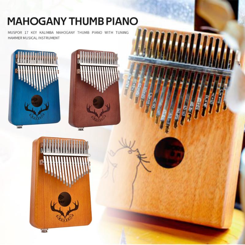 Muspor – Piano à pouce en acajou, 17 touches, Kalimba, avec étui de transport pour marteau de réglage, Instrument de musique pour débutant