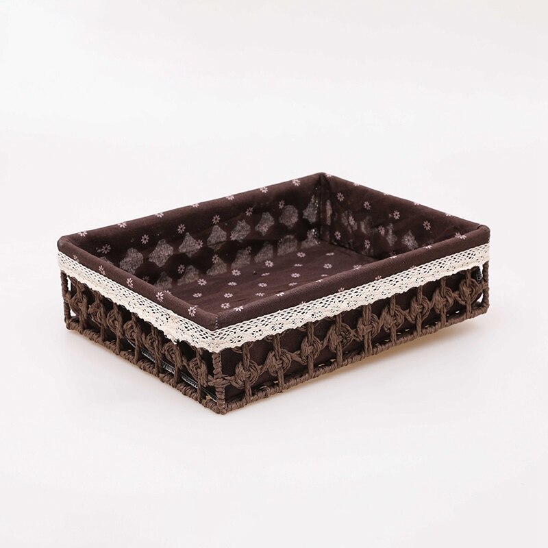 Cestas de almacenamiento de tejido hueco, caja organizadora grande de escritorio para artículos diversos, cosméticos, aperitivos, fruta, cesta organizadora decorativa para el hogar: Brown Storage Basket / L 38x28x10cm