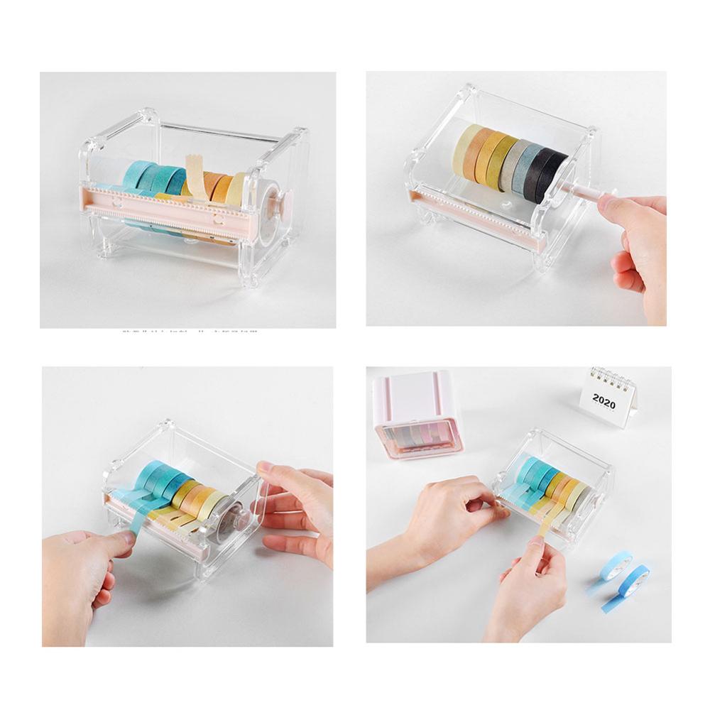 Portable Transparent Adhesive Tape Dispenser Cutter Desk Washi Tape Holder Storage Box Organizer Office School Stationery Supply