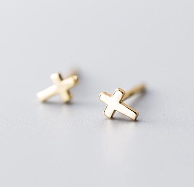 MloveAcc Authentic 925 Sterling Silver Exquisite Star Cross Heart Round Stud Earrings for Women Sterling Silver Jewelry: Gold Cross