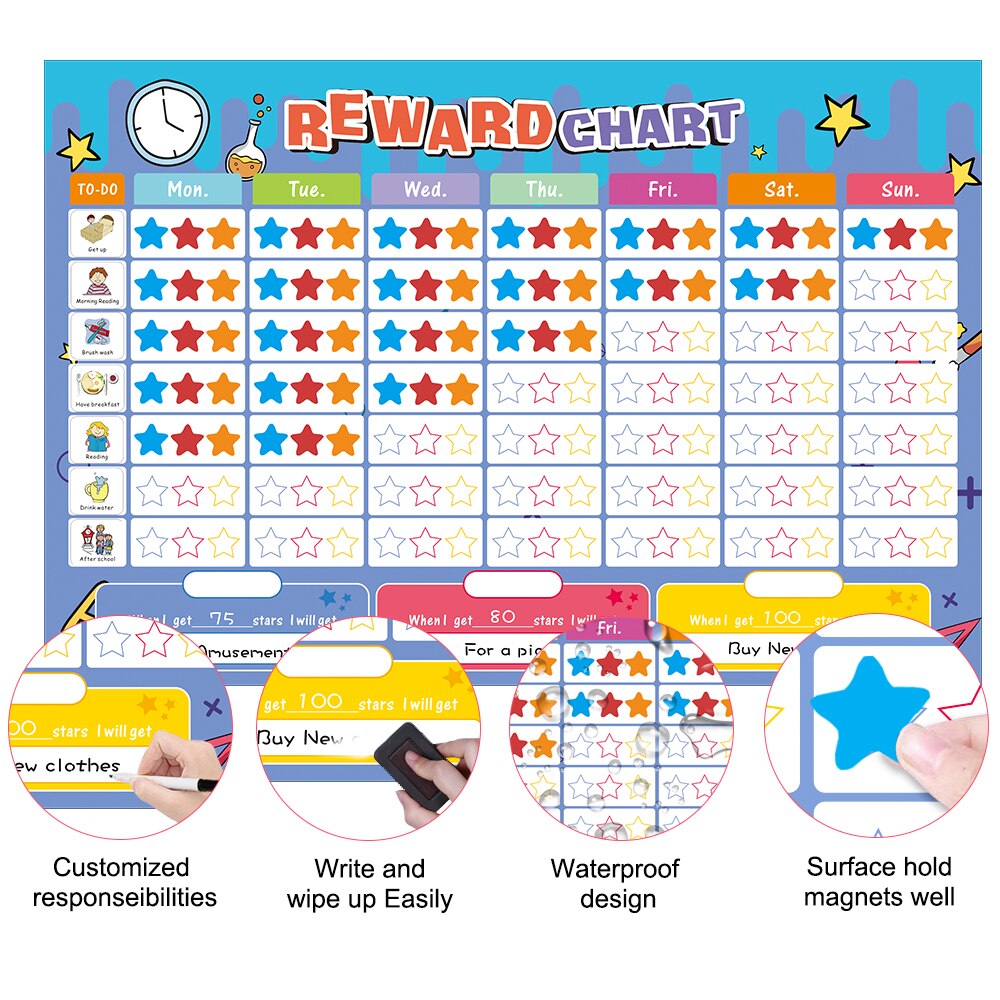 Magnetisk belønningskort sæt til børn, der lærer kalenderplan pædagogisk legetøj familie dagligt ugentligt ansvar adfærdskort