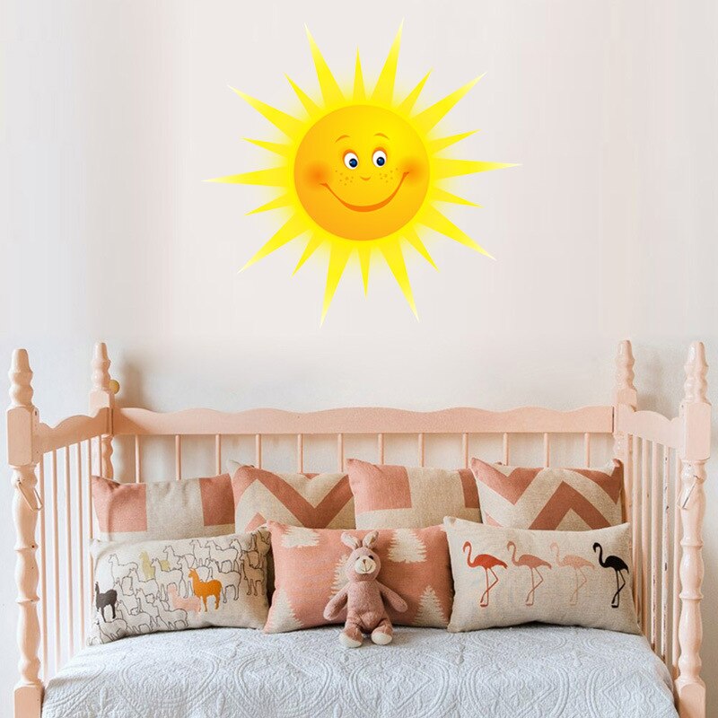 Cute Smiling Sun Wall Sticker Wallpaper Unique Wall Decal Decorative Sticker Baby Living Room Home Bedroom Removable