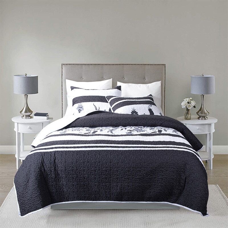 Bloemenprint Gewatteerde Sprei Op Het Bed Patchwork Dekbed Dekbed Deken Dekbed Plaid Linnen Cubrecam Bed Cover Colchas Koningin: D / Twin