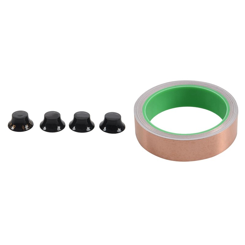 1 Roll Copper Foil Tape with Conductive Adhesive (25mm X 11Meters) & 1 Set Black Hat Golden Font Electric Guitar Knobs