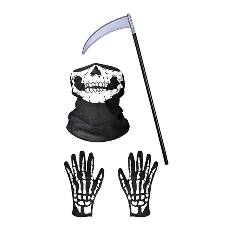 Halloween skelet handschoenen kostuum Spooky Grim Reaper masker cosplay horror vampier partij zeis kostuum volwassen kind: Rood