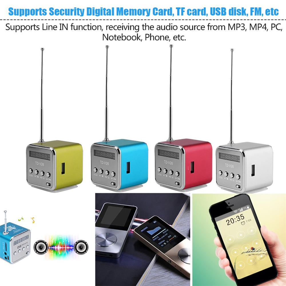 Mini TD-V26 Digital FM Radio Receiver Portable Radio FM Stereo Receiver With LCD Radio Speaker Loudspeaker Support Micro TF Card